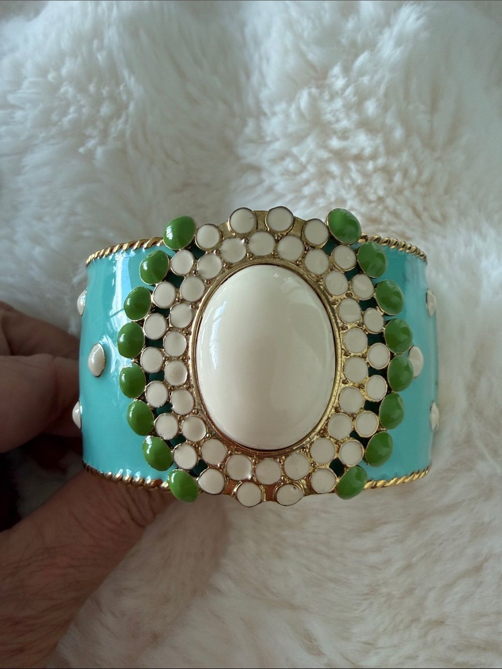 Stella & Dot Turquoise, White and Green Gemstone Cuff Bracelet